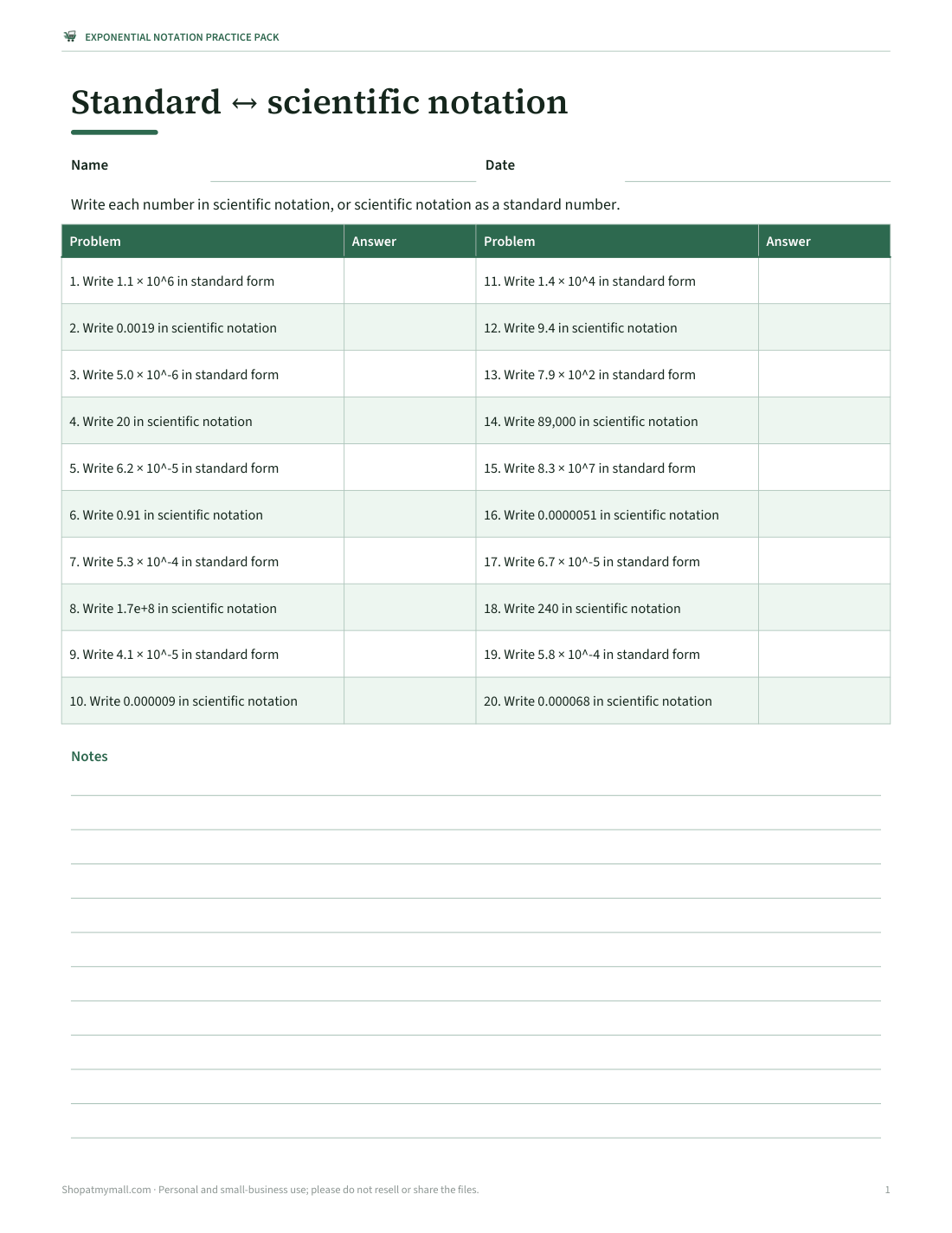 Preview of the first page of Conversion worksheet (PDF/DOCX)